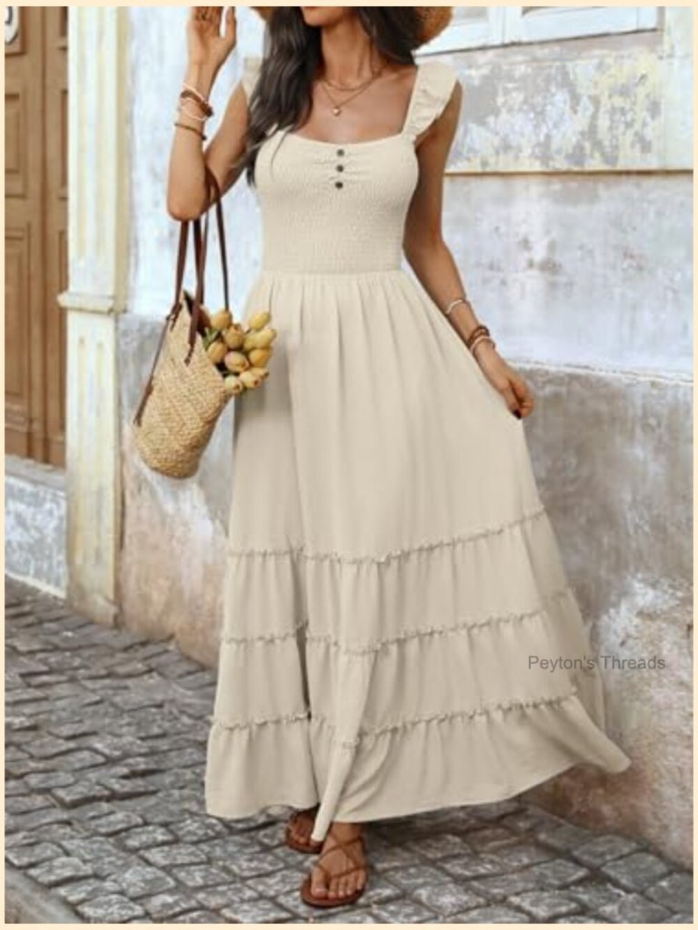 Off Shoulder Maxi Dress Smocked Backless Flowy Tiered Beach Sundress - Picture 2 of 7